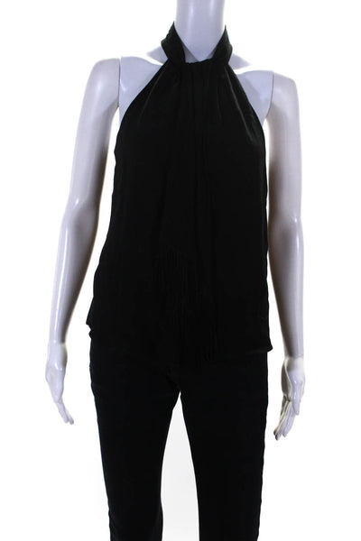 Joie Womens Sleeveless High Neck Buttoned Fringed Pleat Tank Blouse Black Size S