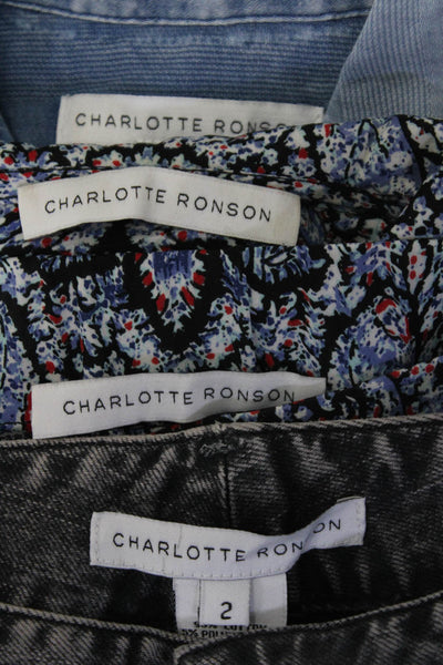 Charlotte Ronson Womens Cotton Colorblock Tops Pants Jeans Blue Size 2 Lot 3