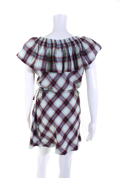 Etoile Isabel Marant Womens Cotton Plaid Ruffled Collar A-Line Dress Blue Size 0