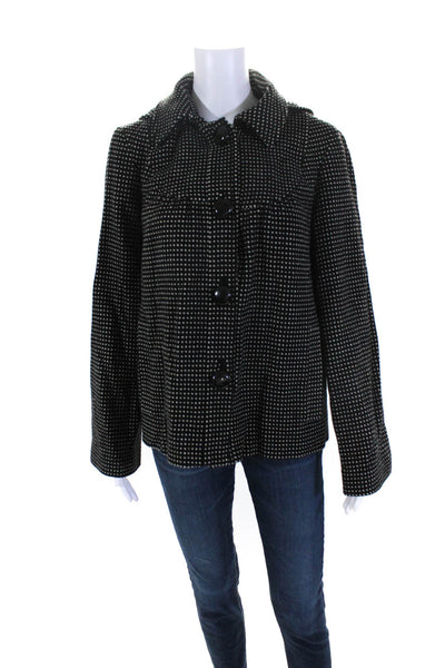 Tibi Womens Wool Polka Dot Collar Button Up Mid Length Coat Jacket Black Size 10