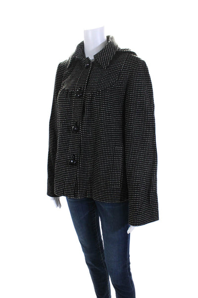 Tibi Womens Wool Polka Dot Collar Button Up Mid Length Coat Jacket Black Size 10