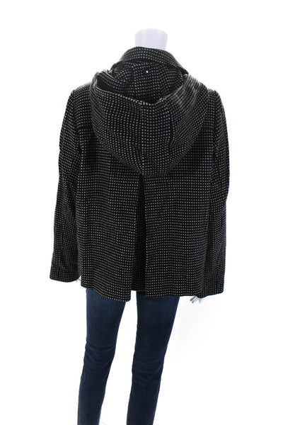 Tibi Womens Wool Polka Dot Collar Button Up Mid Length Coat Jacket Black Size 10