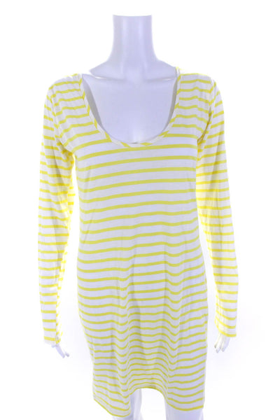 Nili Lotan Womens Cotton Jersey Striped Long Sleeve T-Shirt Dress Yellow Size M