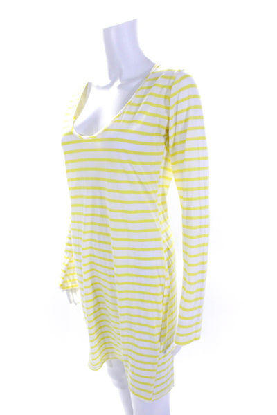 Nili Lotan Womens Cotton Jersey Striped Long Sleeve T-Shirt Dress Yellow Size M