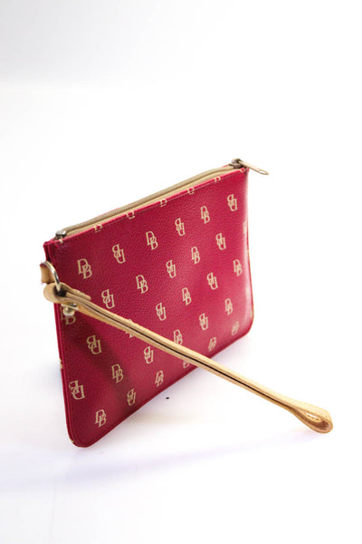 Dooney & Bourke Womens Monogram Leather Wristlet Wallet Eyeglass Pouch Set Red