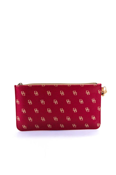 Dooney & Bourke Womens Monogram Leather Wristlet Wallet Eyeglass Pouch Set Red