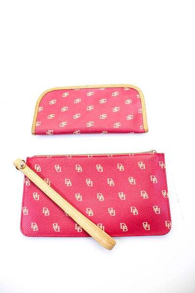 Dooney & Bourke Womens Monogram Leather Wristlet Wallet Eyeglass Pouch Set Red