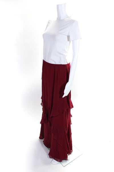 Rickie Freeman For T.J. Nites Womens Red Silk Ruffle Maxi Skirt Size 12