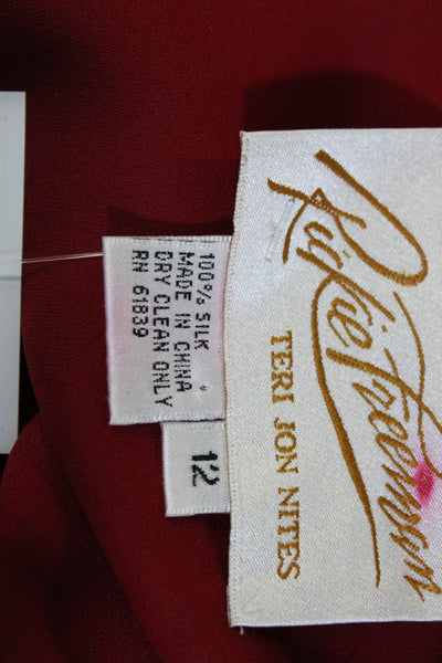 Rickie Freeman For T.J. Nites Womens Red Silk Ruffle Maxi Skirt Size 12