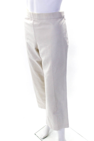 The Row Womens Ivory Cotton High Rise Pleated Straight Leg Dress Pants Size 10