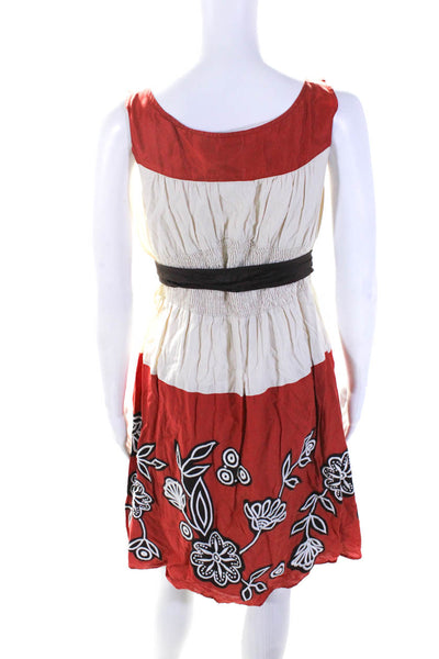 Lithe Anthropologie Womens Embroidered Floral A Line Dress Ivory Red Size 6