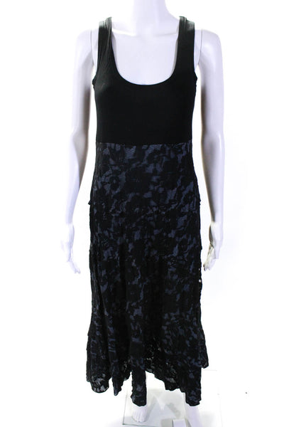 Karen Kane Womens Jersey Lace Sleeveless Midi A Line Dress Black Gray Size Small