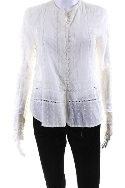 Derek Lam 10 Crosby Womens Eyelet Button Up V-Neck Blouse Top White Size S
