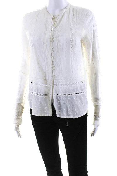 Derek Lam 10 Crosby Womens Eyelet Button Up V-Neck Blouse Top White Size S