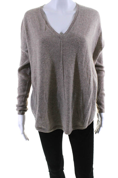Vince Womens Cashmere Knit V-Neck Long Sleeve Pullover Sweater Top Beige Size XS