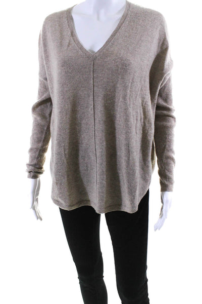 Vince Womens Cashmere Knit V-Neck Long Sleeve Pullover Sweater Top Beige Size XS