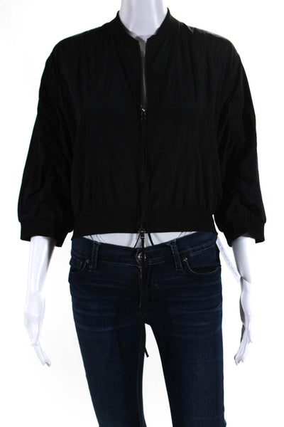 Dorothee Schumacher Womens Front Zip Ruched 3/4 Sleeve Jacket Black Size 2