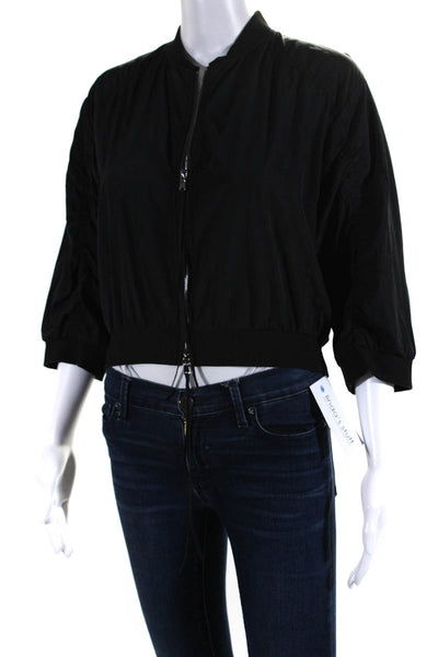 Dorothee Schumacher Womens Front Zip Ruched 3/4 Sleeve Jacket Black Size 2