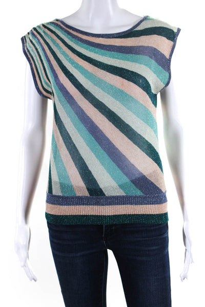 Marella Womens Knit Metallic Colorblock Print Sleeveless Top Multicolor Size S