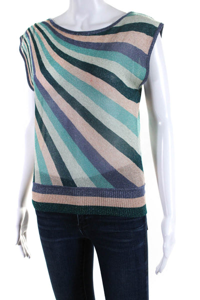 Marella Womens Knit Metallic Colorblock Print Sleeveless Top Multicolor Size S