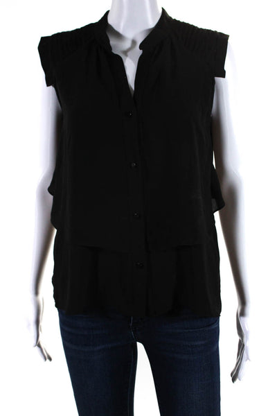 Halston Heritage Womens Chiffon V-Neck Sleeveless Button Up Blouse Black Size S