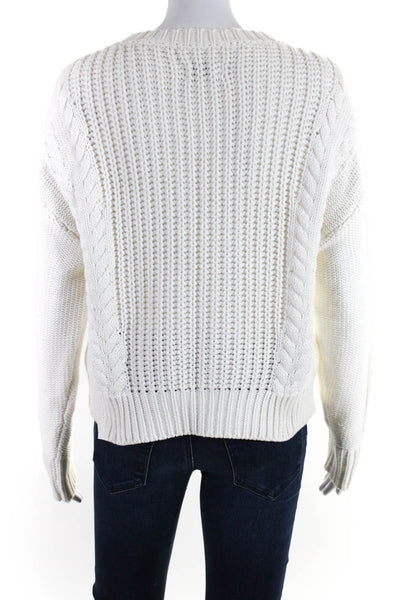 Pistola Womens Cotton Cable-Knit Long Sleeve Crewneck Sweater Top White Size XS