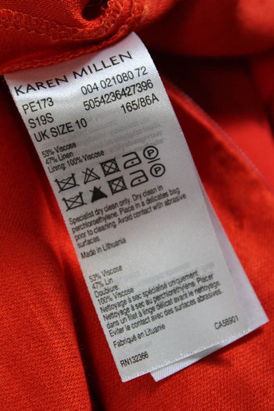 Karen Millen Womens Linen V-Neck Sleeveless Straight Leg Jumpsuit Orange Size 6