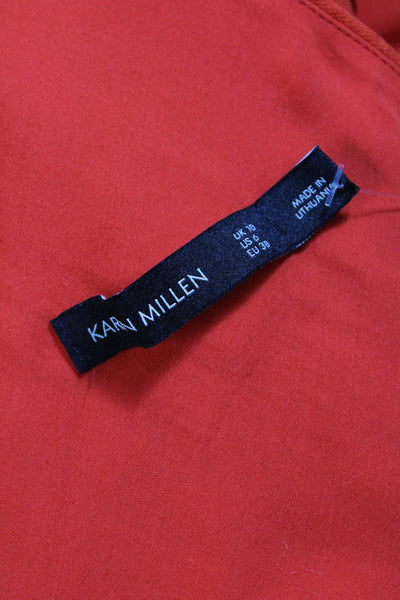 Karen Millen Womens Linen V-Neck Sleeveless Straight Leg Jumpsuit Orange Size 6