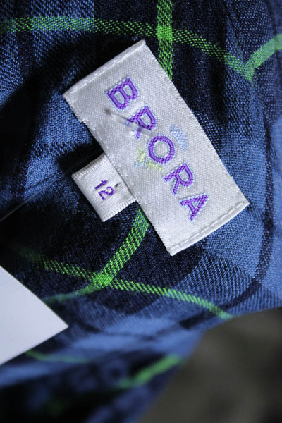 Brora Women's V-Neck 3/4 Sleeves Quarter Button Plaid Mini Dress Size 12