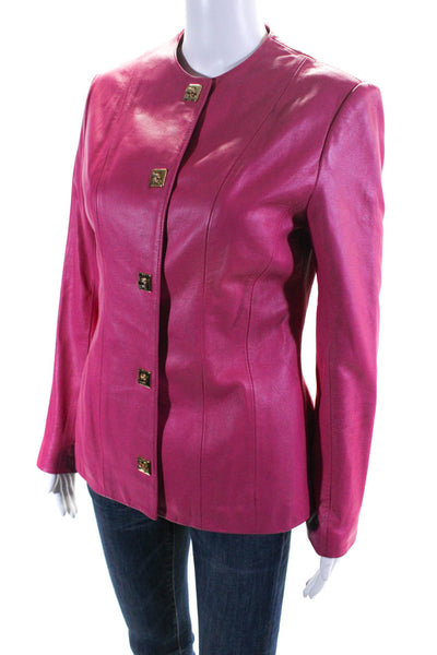 Lee Anderson Women's Long Sleeves Button Up Faux Leather Jacket Pink Size M