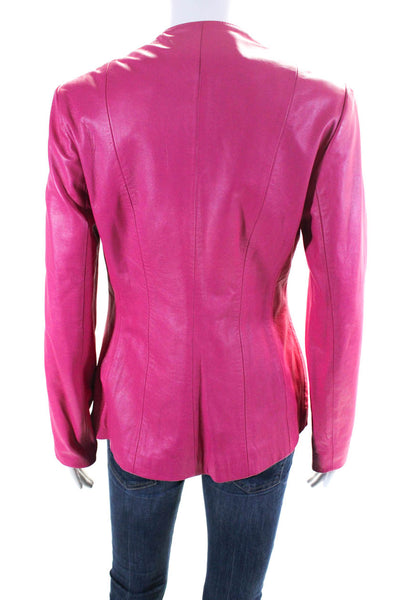 Lee Anderson Women's Long Sleeves Button Up Faux Leather Jacket Pink Size M