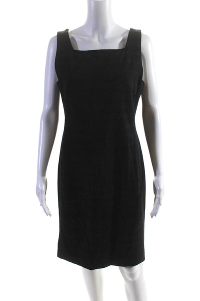 Eileen Fisher Womens Back Zip Square Neck Striped Knit Dress Black Gray Size 10