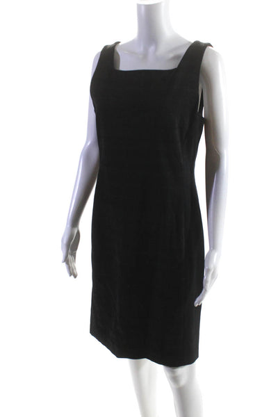 Eileen Fisher Womens Back Zip Square Neck Striped Knit Dress Black Gray Size 10