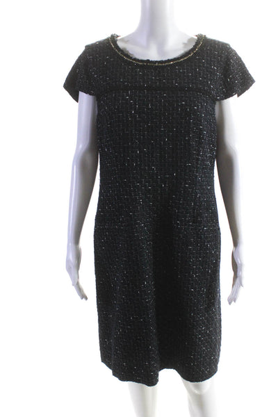 Karl Lagerfeld Womens Back Zip Cap Sleeve Tweed Sheath Dress Navy Blue Size 14