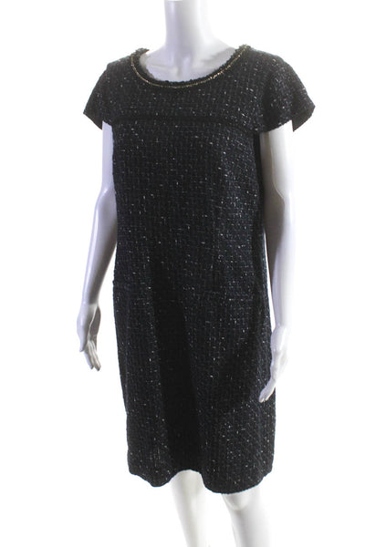 Karl Lagerfeld Womens Back Zip Cap Sleeve Tweed Sheath Dress Navy Blue Size 14