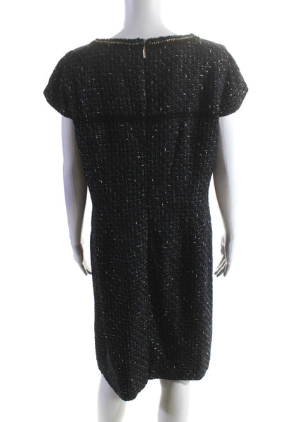 Karl Lagerfeld Womens Back Zip Cap Sleeve Tweed Sheath Dress Navy Blue Size 14