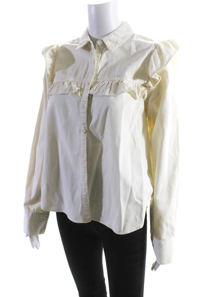 Free People Womens Ivory Cotton Ruffle Collar Long Sleeve Denim Jacket Size XS