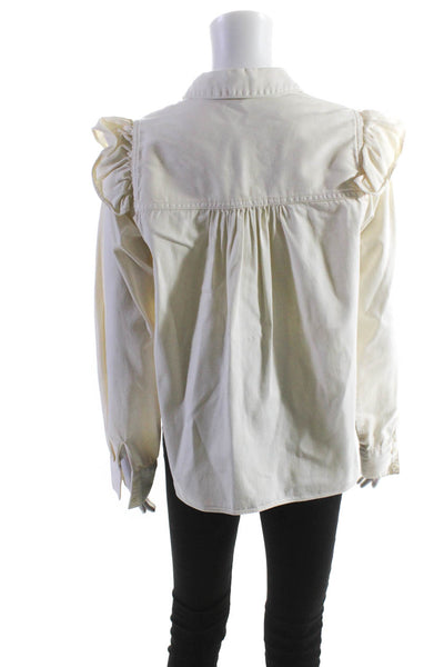 Free People Womens Ivory Cotton Ruffle Collar Long Sleeve Denim Jacket Size XS