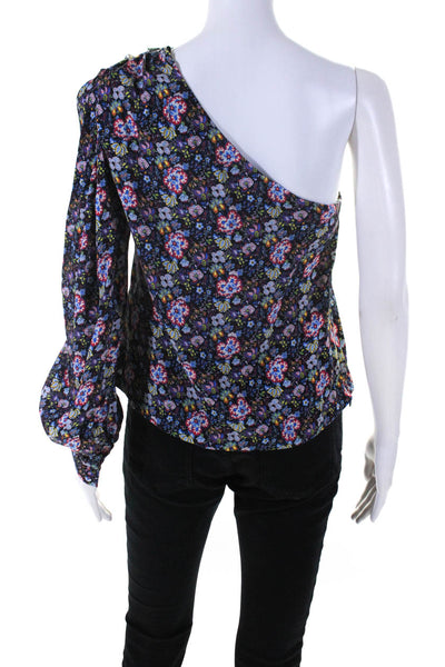 Frame Womens One Shoulder Long Sleeve Floral Blouse Top Black Multi Size Small