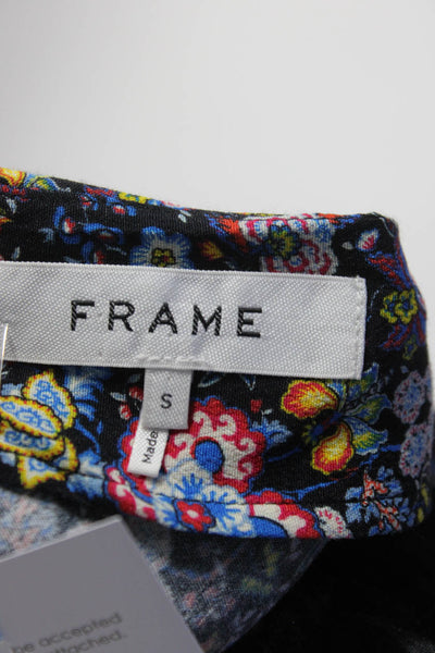 Frame Womens One Shoulder Long Sleeve Floral Blouse Top Black Multi Size Small