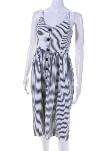 ATM Womens Button Front Spaghetti Strap V Neck Striped Dress White Blue Size XS