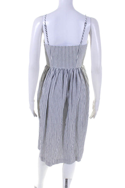 ATM Womens Button Front Spaghetti Strap V Neck Striped Dress White Blue Size XS