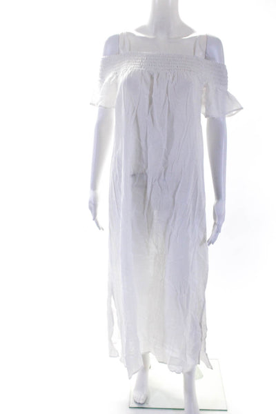 Skin Womens Smocked Off Shoulder Maxi Shift Dress White Size 1