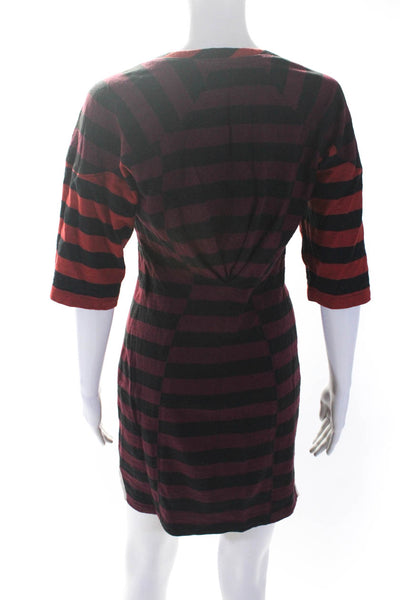 Isabel Marant Womens 3/4 Sleeve Stripe Tee Shirt Sheath Dress Red Black Size 2