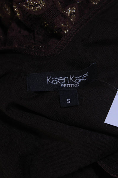 Karen Kane Womens Metallic Lace Surplice Belted Midi Dress Brown Gold Size Small