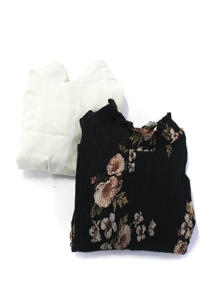 ASTR Bella Dahl Womens Black Pleated Floral Cold Shoulder Blouse Top Size M lot2