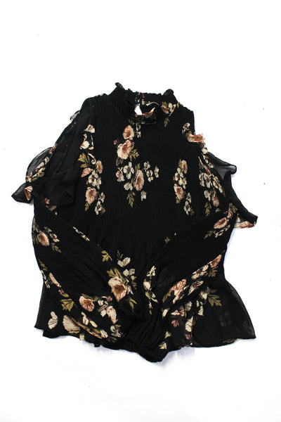 ASTR Bella Dahl Womens Black Pleated Floral Cold Shoulder Blouse Top Size M lot2