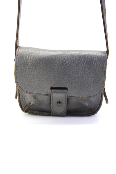 Eileen Fisher Womens Mini Metallic Leather Flap Crossbody Handbag Gray