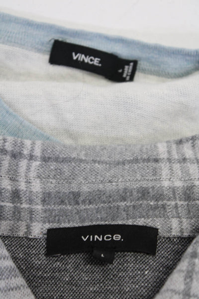 Vince Mens Linen Plaid Print Long Sleeve Button Pullover Tops Blue Size L Lot 2