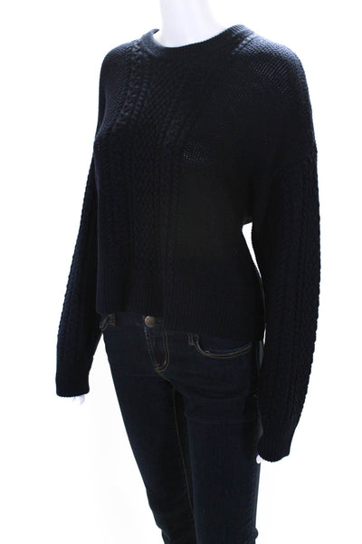 ATM Womens Crew Neck Oversize Cable Knit Sweater Navy Blue Size Small